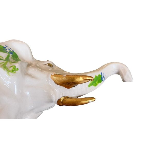 Handcrafted PORCELAIN White TRUNK UP Elephant Gold &Floral Figurine-Japan/SIGNED - Picture 13 of 14
